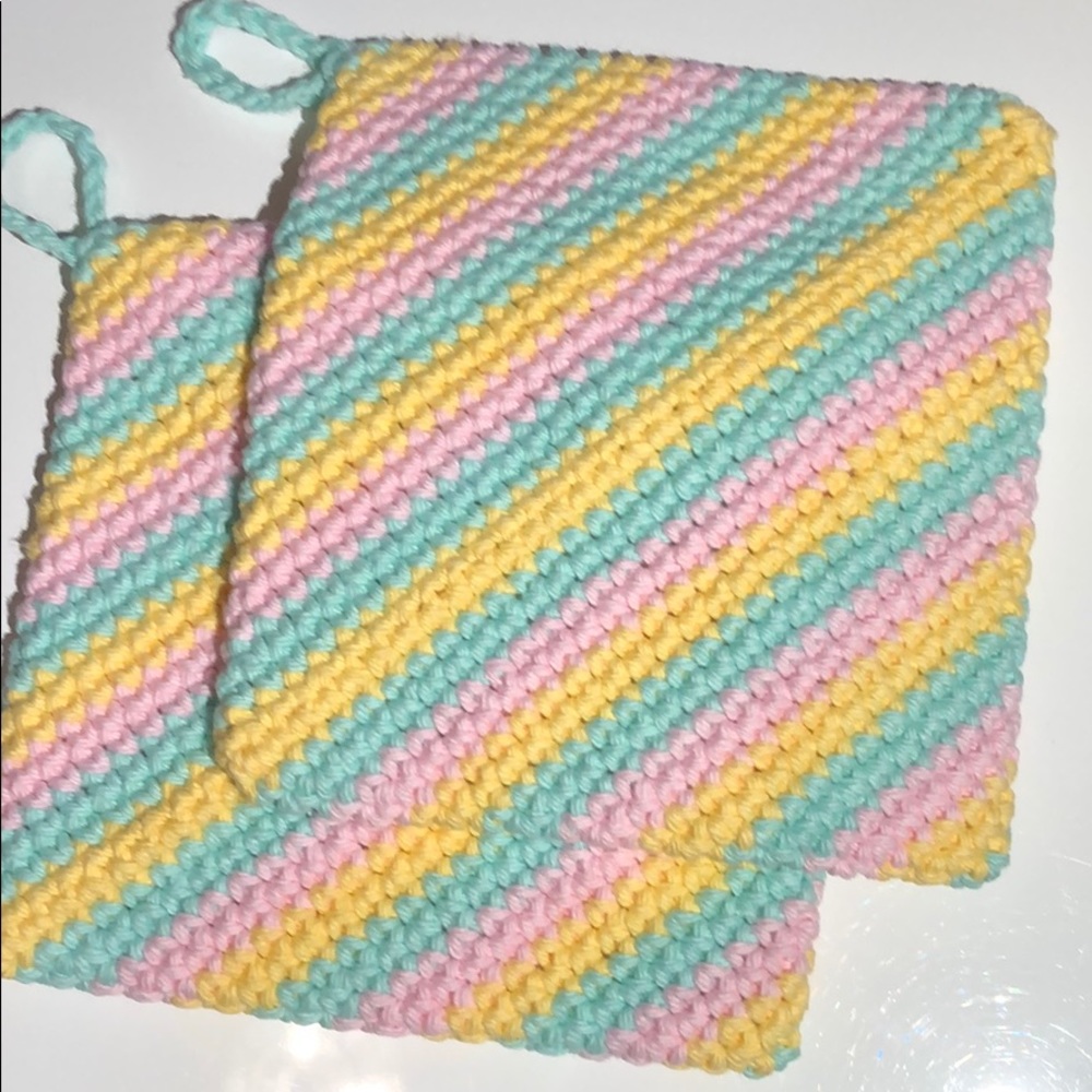 Easter 🐇striped cotton potholders 🐣 double thick
